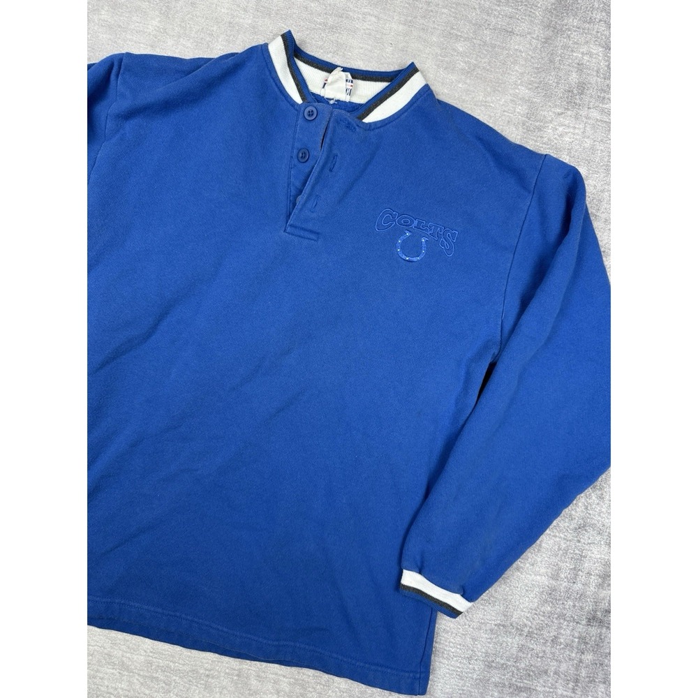 Indianapolis Colts Sweater Mens Large Blue Embroidered Vtg‎ 90s Henley Minimal